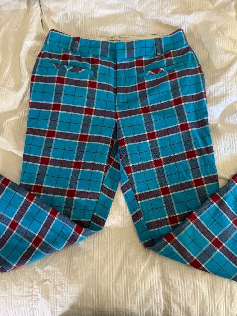 Anthropologie Essential Collection Plaid Pants Turquoise Red Size 4 NWOT
